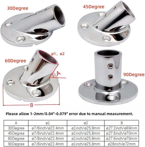 Heavy Dudy 316 Stainless Steel Boat Round Base,30°/45°/60°/90° Marine Yacht Hand Rail Fitting Rail Tube Stanchion Base Column Accessories -1Pack in Saudi Arabia