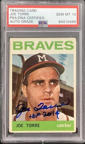 Joe Torre Signed 1964 Topps #70 Card Braves Yankees HOF Insc PSA/DNA Auto GEM 10 - Baseball Slabbed Autographed Cards in Saudi Arabia