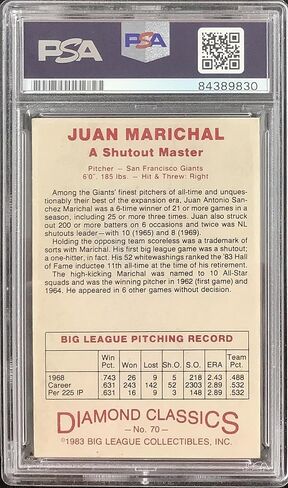 Juan Marichal Signed 1983 Diamond Classics #70 Card SF Giants Auto HOF PSA/DNA - Baseball Slabbed Autographed Cards in Saudi Arabia