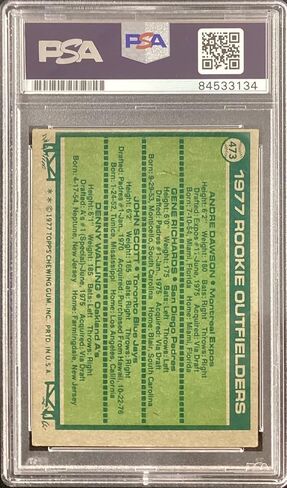 Andre Dawson Signed 1977 Topps #473 Rookie Card Expos PSA/DNA Auto GEM MT 10 - Baseball Slabbed Autographed Cards in Saudi Arabia