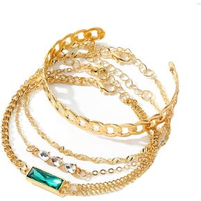 vdwv Fashion Bracelets Key Lock Pendant Arrow Star Butterfly Bracelets Rhinestone Chain Bracelet Set Open Alloy Bracelet Vintage Love Heart Bracelet Circle Bracelet for Women Girls