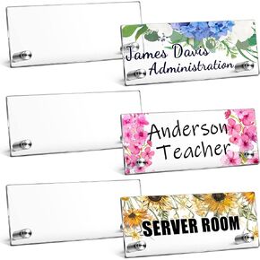 6 Pack Personalized Desk Name Plate Clear Acrylic Office Decor Door Wall Name Plate for Desk Office Name Plates for Desks Personalized Name Plates for Classroom Home Teacher