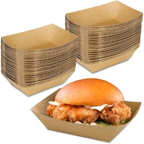 موكوك 60 حزمة من القوارب الورقية بوزن 2 رطل لتقديم الطعام، صواني طعام شديدة التحمل بوزن 2 رطل، سلال صواني طعام من ورق الكرافت للاستعمال مرة واحدة من أجل ناتشوز هوت دوج الفشار وحفلات الامتياز والأطعمة والتوابل in Kuwait