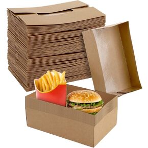 DEAYOU 50 Pack Paper Trays, Kraft Food Containers, Paperboard Food Box Tray for Party, Brown Fast Food Holders for Stadium, Theater, Nacho
