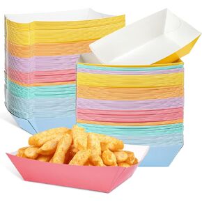Lallisa 120 Pcs Paper Food Boats Disposable Colorful Paper Food Trays Hot Dog Trays Grease Resistant Paperboard Nacho Trays Disposable Serving Trays for Christmas Party Hot Corn Dogs(1 lb)