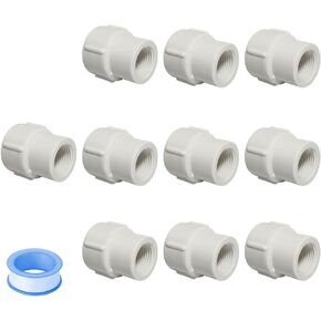 8PCS 1/2 to 1 Inch Female to Female PVC Pipe Pressure Fittings 1/2" to 1" Double Female Thread Coupling Pipe Adapter Connectors for Sprinkler, Drip Irrigation System