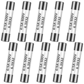 Kingdder 10 Pcs 0.5A 600V DMM Fuses Fast Blow Action 500mA Multimeter Fuses Brass Made Ceramic Fuses for DMMs, 6.3 x 32 mm