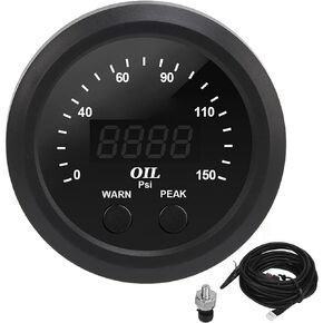 Oil Press Meter,Oil Pressure Gauge Car Modification Ultraslim 2?1/16in 52mm 150PSI Red LED White Background Oil Press Meter with Sensor Oil Pressure Gauge Press Meter Fuel 150P ebtools 52mm Oil pres