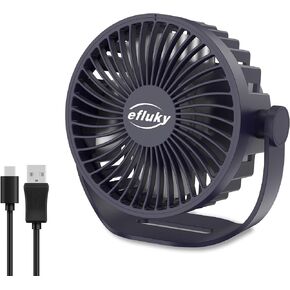 efluky USB Small Desk Fan, 3 Speeds USB Rechargeable Fan Built-in Battery, 360° Adjustment Portable Mini Fan Suitable for Home, Office and Travel, Black