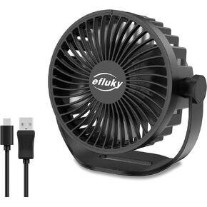 efluky USB مروحة مكتب صغيرة، 3 سرعات USB قابلة للشحن مروحة بطارية مدمجة، تعديل 360 درجة مروحة صغيرة محمولة مناسبة للمنزل والمكتب والسفر، أسود