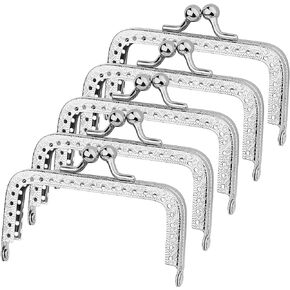 JUPEAN 5 PCS Metal Purse Frame, 3.3 Inch Silver Kiss Clasp Frame, Bag Kiss Clasp Lock for DIY Craft,Purse Making,Bag Making