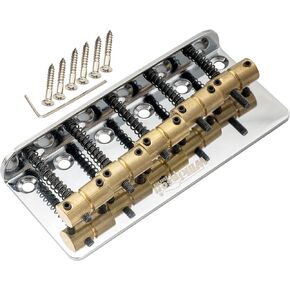Wilkinson 72mm (2-53/64 Inch) 5-String Bass Bridge Vintage Brass Saddles for Precision/Jazz Bass, Chrome