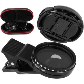 37mm Phone Camera Lens, Universal Polarizer Filter Clip-on ND 2-400 Cell Phone Lens Adjustable Neutral Density Filter Compatible with Most Mobilephone Models