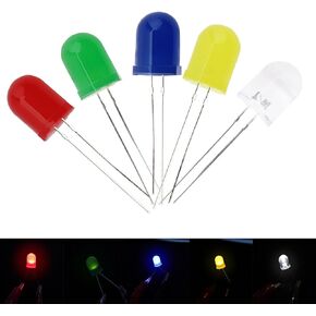 RTNLIT 10mm LED Diode Lights Assortment, 5 Colors x 20pcs F10 Diffused Diodes Emitting Lighting Bulb Lamp Assorted Kit for Arduino