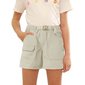 Batermoon Girls Relaxed Fit Shorts High Elastic Waist Casual Summer Cargo Shorts with Pockets 4-14 Years