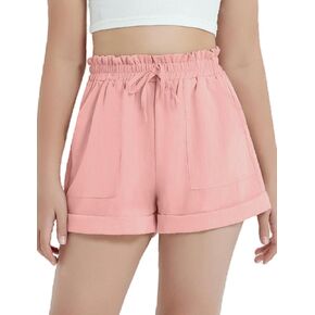 EXARUS Girls Summer Shorts Casual Kids Wide Leg Comfy Boho High Waisted Pull On Paperbag Drawstring Shorts with Pockets