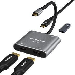 USB C to HDMI Multiport Adapter, 4 in 1 Type-C Hub with Dual 4K HDMI Ports & PD Max 100W Charging & USB 3.0 OTG Data Port Digital AV Converter for MacBook Pro/Air, iPad Pro/Air, iPhone 15 Series