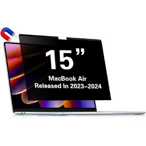 Privacy Screen for MacBook Air 15 Inch (2023-2024, M2, M3)- A2941 A3114, MagicSuction™ Removable Anti Spy Black Protector, Glare Blue Light Filter for Mac Laptop Computer Visit the Peslv Store