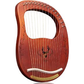 Lyre Harp 16 Metal String Ancient Greece Style Classical Shaped Deer Pattern Lyra Box Type Harp with Tuning Wrench and Instruction Guide for Adult kids and Beginner Deer Natrual Full
