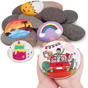 24pcs River Rocks for Painting- 2-4 in Extra Large Hand Picked Rock-Thick-Flat-Smooth Painting Rocks- Perfect for DIY, Kids Crafts, Kindness Stone, Garden & Home Decor, Holiday Easter Gift