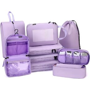 Dec-Mec Compression Packing Cubes for Travel, 8 Set Packing Cubes with Toiletry Bag for Travel Accessories Luggage Suitcase Organizers Bag, Travel Essentials or Women/Men (Tan,8pc)