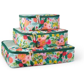 RIFLE PAPER CO. Packing Cube Set of 3 (Includes 3 Different Sizes and Laundry Bag, Travel Must Have Accessory, Stylized Pattern), Peacock