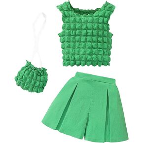 FERWANG Little Girls 2PCS Summer Outfits Sleeveless Tank Top and High Elastic Pleated Front Short Sets with Cute Bag