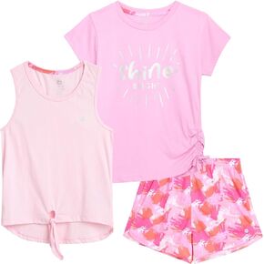 RBX Girls' Shorts Set - 3 Piece Performance T-Shirt, Tank Top, and Dolphin Shorts (7-12)