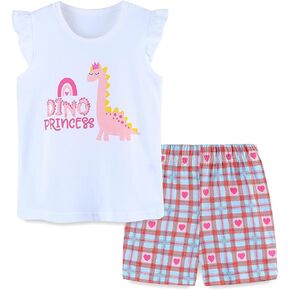 AOSTA BETTY Toddler Girls Summer Outfit Ruffle Sleeve T Shirt and Short Set Cotton Tank Top Clothing 2 Pieces Size 2-7Y