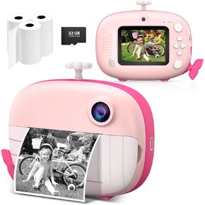 Usteetic Kids Instant Printing Camera 2.4 inch 1080P LCD Screen Dual Camera Toddler Camera with Print Papers Birthday Gift for Age 3-12 Children (Pink)