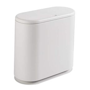 PENGKE Slim Plastic Trash Can 2.11 Gallon Garbage Can with Press Top Lid,8 L Wastebasket Trash Can,Removable Liner Bucket,Black Modern Dispenser for Bathroom,Living Room,Bedroom