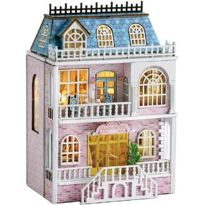DIY Miniature House Kit, CUTEROOM Wooden Dollhouse Kit Tiny House Making Kit with Furnitures, DIY Dollhouse Kit Gift for Women and Girls (Romantic Castle)