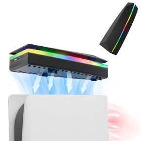 Dustproof PS5 Cooling Fan, JDGPOKOO PS5 Fan with 7 Modes RGB Light, Low Noise Cooler for Playstation 5 Digital & Disc Edition, 3 Speed 4000/4200/4500RPM, Independent Touch Switch, 2 USB Port (White)