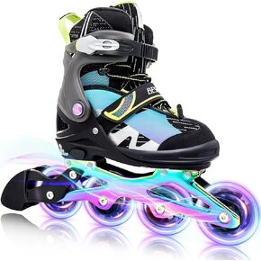 Light up Inline Skates for Kids, 5 Size Adjustable Length and Width Roller Shoes with Full Illuminating Wheels for Girls and Boys, Blades Roller Skates for Beginner Men and Adults
