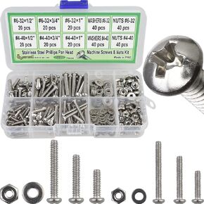 Flat Head Screws #4-40#6-32 - Machine Screws Assortment Kit - 240 pcs - Bolts and Nuts Set - Full Thread Small Screws with Storage Box
