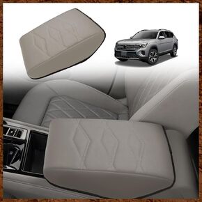 Muslogy for 2024 Atlas & Cross Sport Center Console Pad Armrest Cover Protector Vegan Leather Extra Soft Armrest Box Lid Pad Compatible with Volkswagen Atlas/Cross Sport 2024 Accessories (V1_Black)