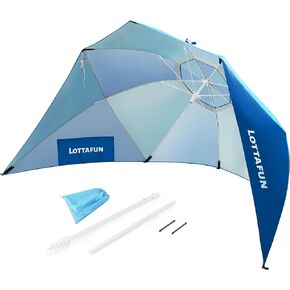 LOTTAFUN Beach Shelter Umbrella Premiere UPF 50+ Umbrella Shelter for Sun and Rain Protection for Adult (10-Foot, Blue Green)