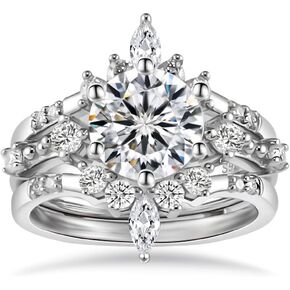 Jiostonor Moissanite Wedding Rings Bridal Set 2.68cttw(2CT Center Stone) D Color VVS1 Clarity Round Brilliant Cut Moissanite Diamond S925 Sterling Silver Engagement Rings for Women with Certificate