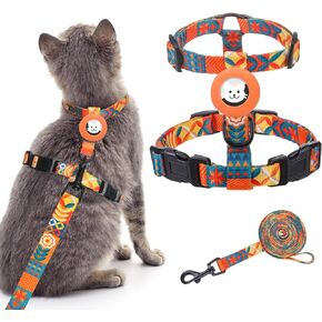 BINGPET Cat Harness and Leash Set Escape Proof for Walking,Adjustable Kitten Harness with Airtag Holder for Small Medium Large Cats,Easy Control Soft Harness with Reflective Stripes(Black Reflective)