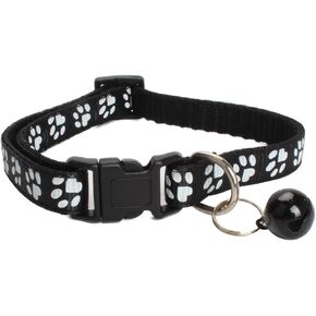 MJIYA Cat Collar with Bell, Breakaway Grid Collar with Plastic Buckle, Light Adjustable, Nylon, Kitty Collars (Black)