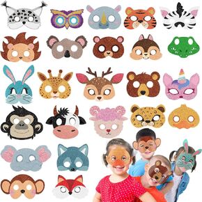 48 Pcs Animal Masks Safari Animal Face Mask for Kids Woodland Party Paper Masks for Kids Jungle Safari Theme Birthday Party Cosplay Dress up Party Favors Supplies, 24 Designs