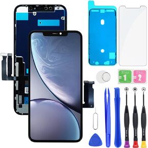 HXAQGP for iPhone XR LCD Display FHD Screen Replacement 3D Touch Digitizer Frame Full Assembly with Repair Tools Kit for 6.1 inch A1984, A2105, A2106, A2108+Waterproof Adhesive+Screen Protector