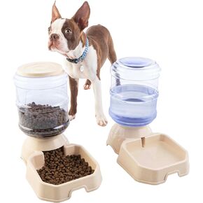 Automatic Cat Feeder and Water Dispenser - 2-Pack 3.8L/1G Dog Food and Water Bowl - Gravity Automatic Water Dispenser for Dogs and Cats by PETMAKER
