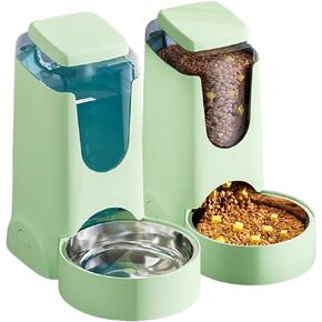 Hamiledyi Gravity Dog Feeder 2.8L Pets Automatic Food Dispenser with Stainless Steel Bowl for Puppy Cat Rabbit Large Capacity (Light Green)