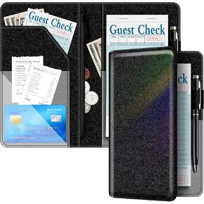 Server Book Cover for Waitress - Glitter Leather Waiter Book Server Wallet with Zipper Pocket, Money Pocket, Cute Waitress Book&Waitstaff Organizer Fit Server Apron, with a Pen