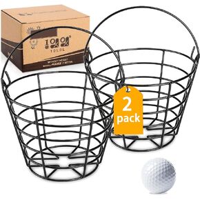 10L0L Golf Ball Baskets Metal Range 2 Pack, Golf Ball Bucket with Handle, Golfball Container, Holds 50 Balls x 2 (Golf Balls are Excluded)