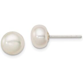 Earrings White Sterling Silver 8 mm Fw Cultured Pearl 7-8Mm Button