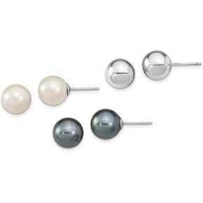 Earrings White Sterling Silver Sets Ball Shell Pearls Multi-Color 10 To 11 mm (Range)