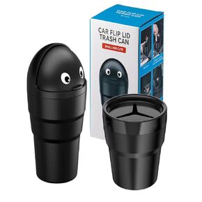 HiVehicle Car Trash Can Cup Holder – Mini Cute Automotive Garbage Can with Lid,Leakproof Durability Cup Holder Car Trash Jar,Small Flip Lid Car Trash Bin for Vehicle Office Home(Black,1 Pack)