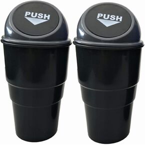 AISIBO Automotive Cup Holder Trash Can, Auto Mini Car Garbage Can Vehicle Rubbish Bins with Lid for Car Office Home Bedroom (2 Pack, Black)